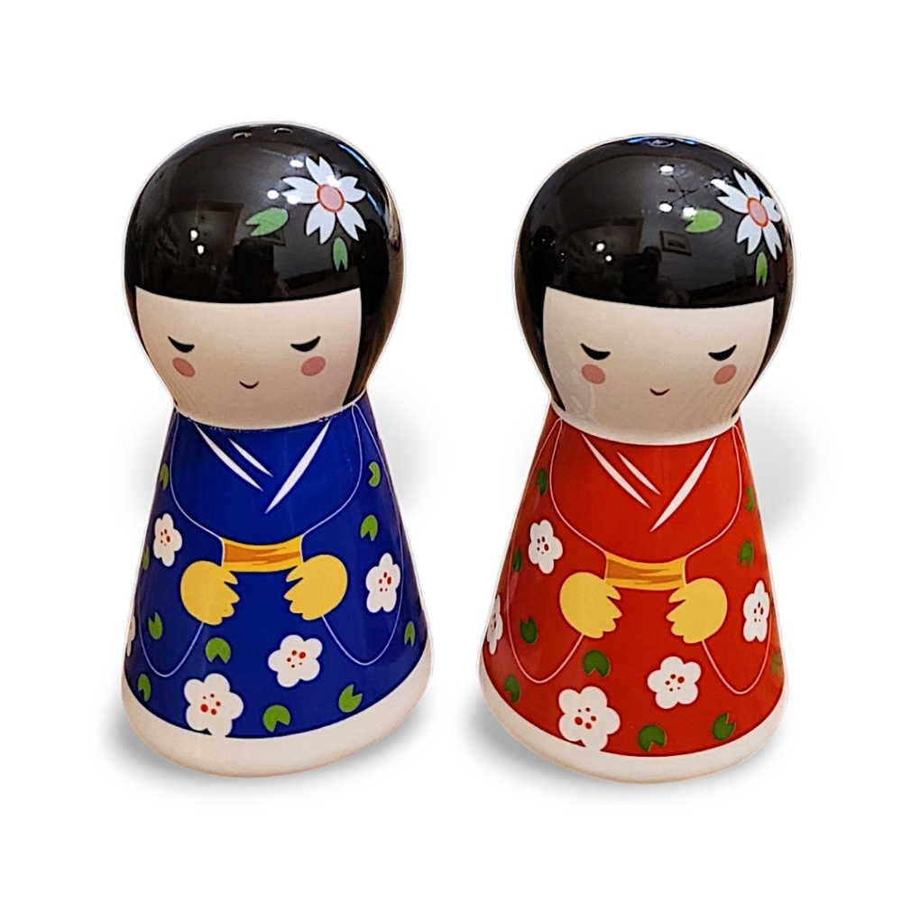 Vintage Japanese Kokeshi Doll Salt and Pepper Shakers